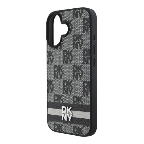 DKNY для iPhone 16 чехол PU Checkered Printed stripes Metal logo Hard Black