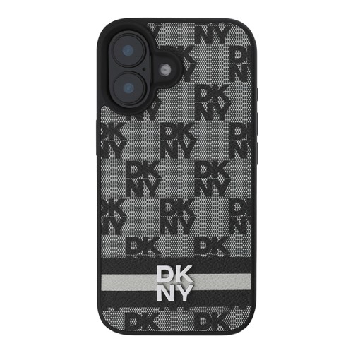 DKNY для iPhone 16 чехол PU Checkered Printed stripes Metal logo Hard Black