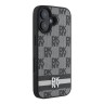 DKNY для iPhone 16 чехол PU Checkered Printed stripes Metal logo Hard Black