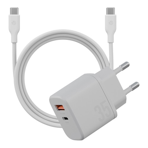 Energea СЗУ Bazic GoPort Velox Kit GaN35, USB-C+USB-A +кабель Weave USB-C to C 1.5m Vanilla