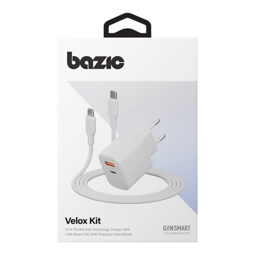 Energea СЗУ Bazic GoPort Velox Kit GaN35, USB-C+USB-A +кабель Weave USB-C to C 1.5m Vanilla