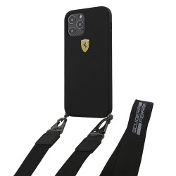 Чехол Ferrari On Track Liquid Silicone with Strap для iPhone 12 Pro Max, черный
