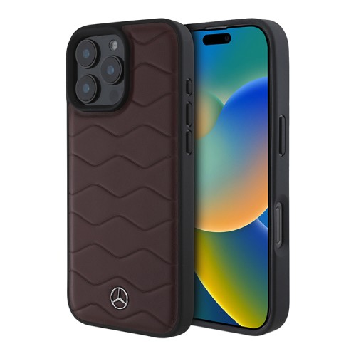 Mercedes для iPhone 16 Pro Max чехол Leather Waves Metal logo Hard Red
