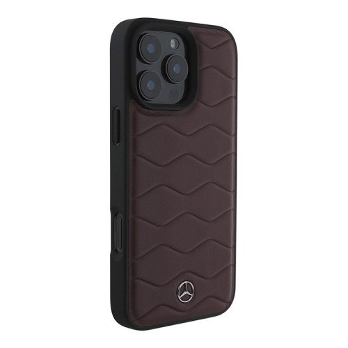 Mercedes для iPhone 16 Pro Max чехол Leather Waves Metal logo Hard Red