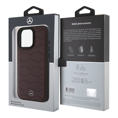 Mercedes для iPhone 16 Pro Max чехол Leather Waves Metal logo Hard Red