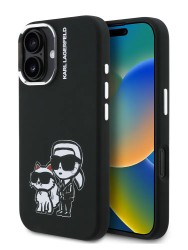 Karl Lagerfeld для iPhone 16 чехол Liquid Silicone Sketch Karl&Choupette Black (MagSafe)
