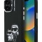 Karl Lagerfeld для iPhone 16 чехол Liquid Silicone Sketch Karl&Choupette Black (MagSafe)