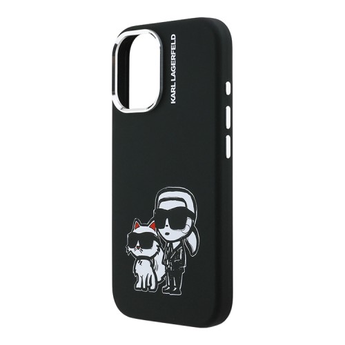 Karl Lagerfeld для iPhone 16 чехол Liquid Silicone Sketch Karl&Choupette Black (MagSafe)