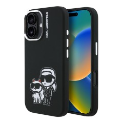 Karl Lagerfeld для iPhone 16 чехол Liquid Silicone Sketch Karl&Choupette Black (MagSafe)