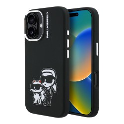 Karl Lagerfeld для iPhone 16 чехол Liquid Silicone Sketch Karl&Choupette Black (MagSafe)