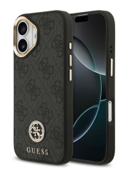 Guess для iPhone 17 чехол PU 4G Diamond metal logo Gold camera Hard Black (MagSafe)