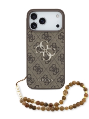Guess для iPhone 17 Pro Max чехол PU 4G Big metal logo Hard + Pearl Hand Strap Brown