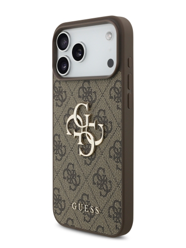 Guess для iPhone 17 Pro Max чехол PU 4G Big metal logo Hard + Pearl Hand Strap Brown