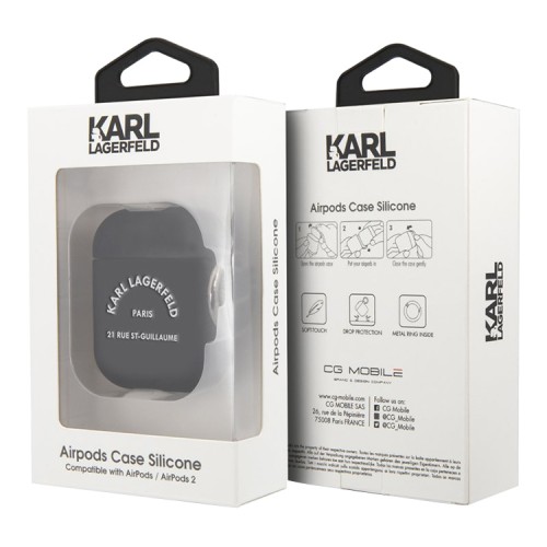 Чехол Karl Lagerfeld Silicone RSG logo с кольцом для Airpods 1/2, черный