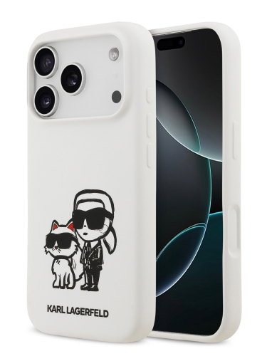 Karl Lagerfeld для iPhone 17 Pro чехол Liquid Silicone Sketch Karl & Choupette Hard White (MagSafe)