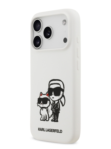 Karl Lagerfeld для iPhone 17 Pro чехол Liquid Silicone Sketch Karl & Choupette Hard White (MagSafe)