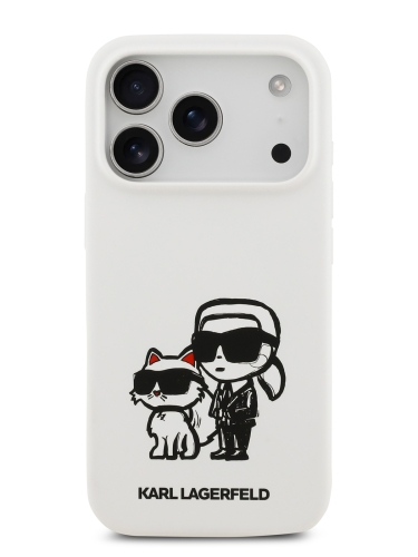 Karl Lagerfeld для iPhone 17 Pro чехол Liquid Silicone Sketch Karl & Choupette Hard White (MagSafe)