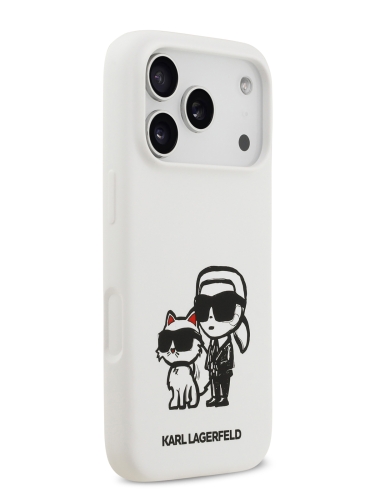 Karl Lagerfeld для iPhone 17 Pro чехол Liquid Silicone Sketch Karl & Choupette Hard White (MagSafe)