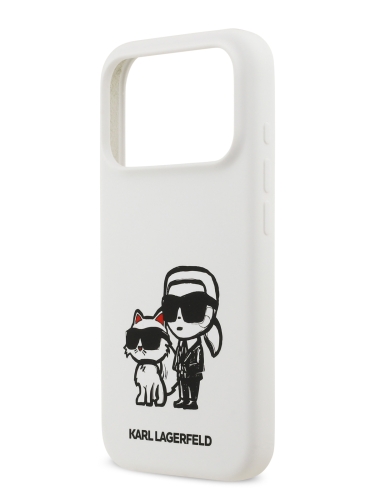 Karl Lagerfeld для iPhone 17 Pro чехол Liquid Silicone Sketch Karl & Choupette Hard White (MagSafe)