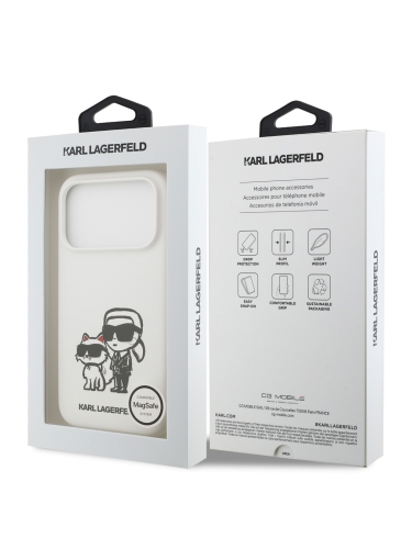 Karl Lagerfeld для iPhone 17 Pro чехол Liquid Silicone Sketch Karl & Choupette Hard White (MagSafe)