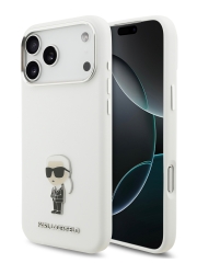 Karl Lagerfeld для iPhone 17 Pro Max чехол Liquid silicone NFT Karl Ikonik Metal pin & Camera Hard White