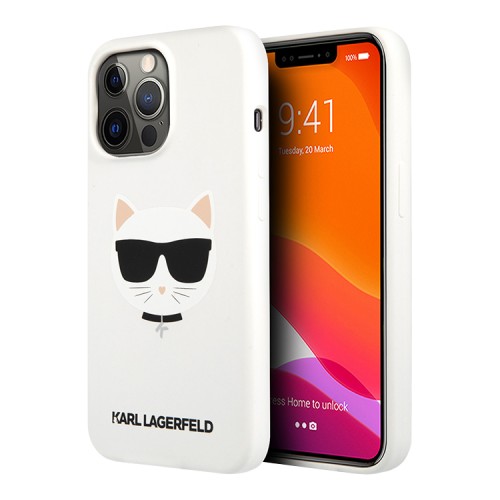 Чехол Karl Lagerfeld Liquid silicone Choupette Hard для iPhone 13 Pro Max, белый