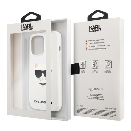 Чехол Karl Lagerfeld Liquid silicone Choupette Hard для iPhone 13 Pro Max, белый