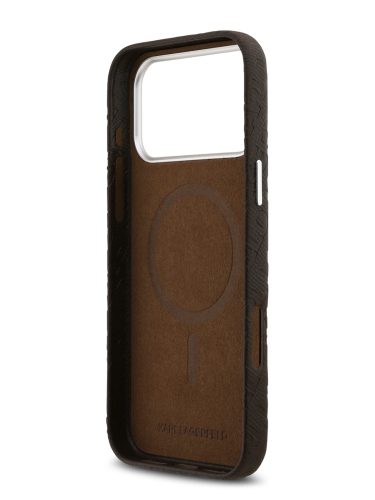Karl Lagerfeld для iPhone 17 Pro чехол PU Full Wrapped Repeated logo Metal Cam Hard Brown (MagSafe)