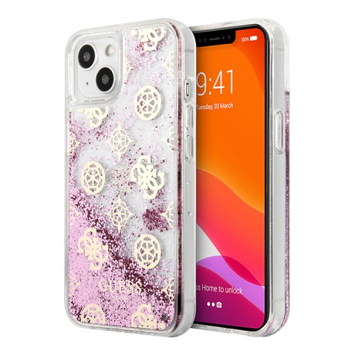 Чехол Guess Liquid Glitter Peony Hard для iPhone 13 mini, розовый
