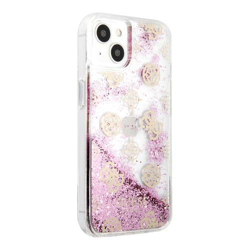 Чехол Guess Liquid Glitter Peony Hard для iPhone 13 mini, розовый