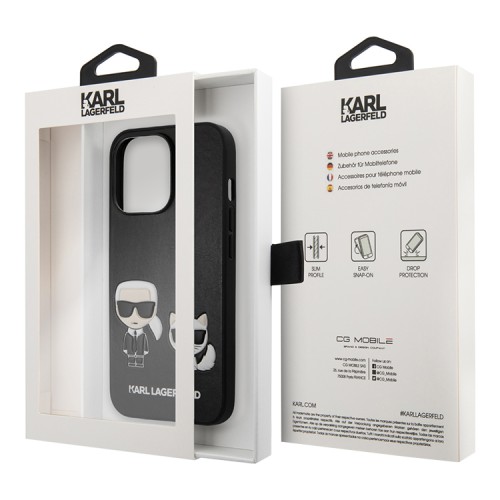 Чехол Lagerfeld PU Karl & Choupette Hard для iPhone 13 Pro, черный