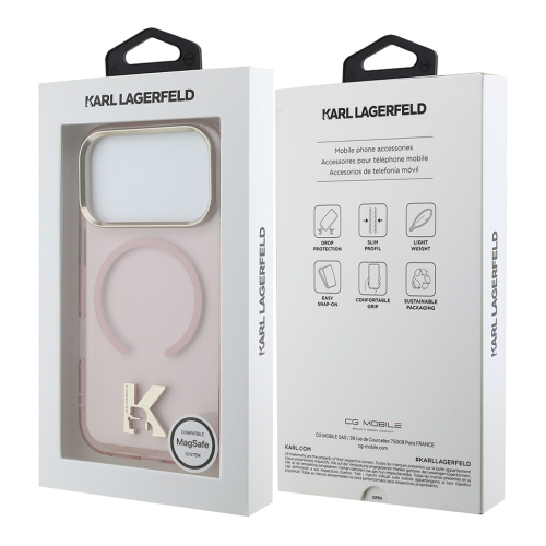 Karl Lagerfeld для iPhone 17 Pro чехол IML K HEAD Metal logo & Camera прозрачный/розовый (MagSafe)