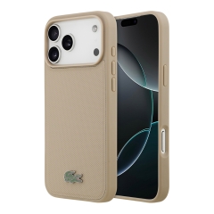 Lacoste для iPhone 17 Pro чехол PVC Lacquer Metal logo Hard Taupe (MagSafe)