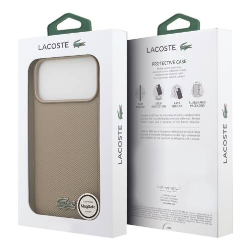Lacoste для iPhone 17 Pro чехол PVC Lacquer Metal logo Hard Taupe (MagSafe)