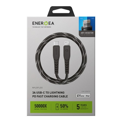 Кабель EnergEA NyloFlex USB-С/Lightning MFi C94 (0.3 м), черный