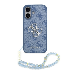 Guess для iPhone 17 чехол PU 4G Big metal logo Hard + Pearl Hand Strap Blue