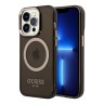 Чехол Guess Metal outline Hard Translucent для iPhone 14 Pro Max, черный/золотой (MagSafe)