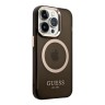 Чехол Guess Metal outline Hard Translucent для iPhone 14 Pro Max, черный/золотой (MagSafe)