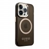 Чехол Guess Metal outline Hard Translucent для iPhone 14 Pro Max, черный/золотой (MagSafe)