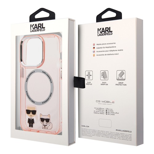 Чехол Lagerfeld Karl&Choupette Hard для iPhone 14 Pro, розовый (MagSafe)