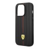 Кожаный чехол Ferrari Leather Embossed stripes Hard для iPhone 14 Pro, черный