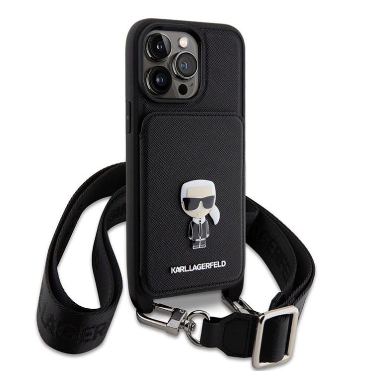 Чехол Lagerfeld Crossbody cardslot PU Saffiano Ikonik metal Hard для iPhone 14 Pro Max, черный