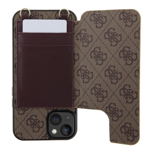 Чехол Guess Crossbody cardslots magnetic 4G Hard для iPhone 14 Plus, коричневый
