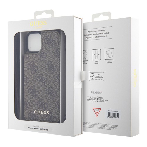 Чехол Guess Crossbody cardslots magnetic 4G Hard для iPhone 14 Plus, коричневый