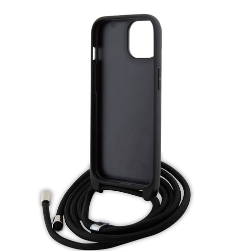 Lagerfeld для iPhone 15 чехол Crossbody PU Saffiano NFT Karl & Choupette Metal Hard Black