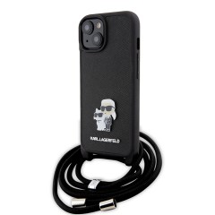 Lagerfeld для iPhone 15 чехол Crossbody PU Saffiano NFT Karl &amp; Choupette Metal Hard Black