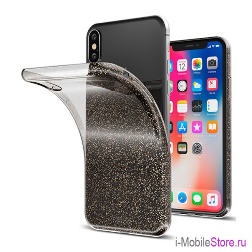 Чехол Deppa Chic для iPhone X/XS, черный (с блестками)
