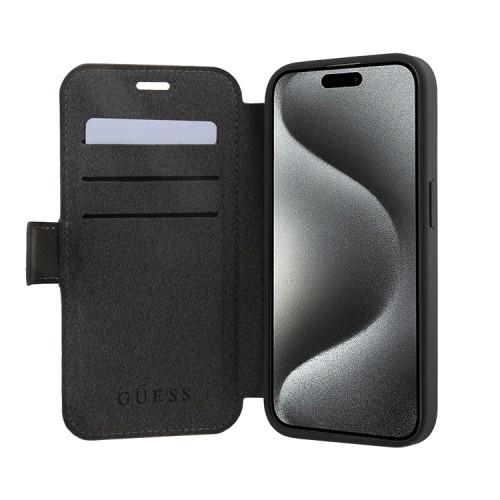 Guess для iPhone 15 Pro Max чехол PU 4G Big metal logo Booktype Grey