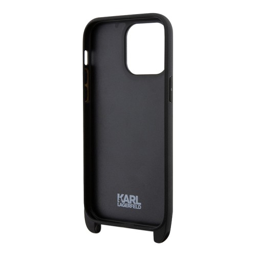 Karl Lagerfeld для iPhone 15 Pro чехол Crossbody cardslot PU Saffiano Autograph Hard Black