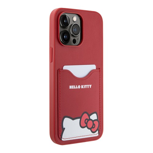 Hello Kitty для iPhone 15 Pro чехол Cardslot PU Leather Hidden Kitty Hard Red
